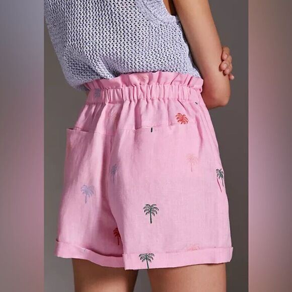 Anthropologie FARM Rio Palm Tree Embroidered Linen Shorts NWT - Picture 3 of 9